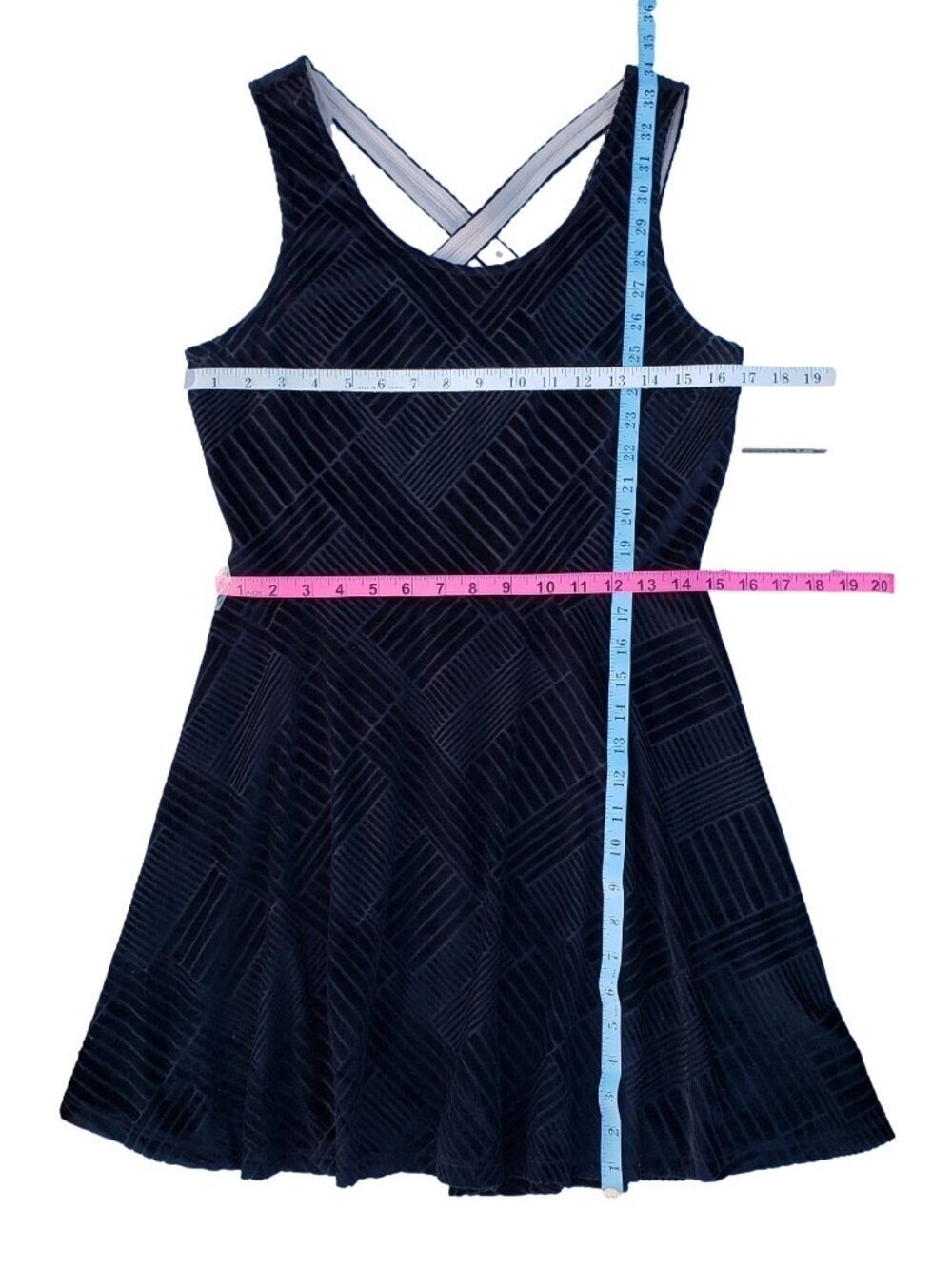 Candies Velvet Burnout Dress Black L Fit Flare Crisscross Back Party - Picture 8 of 10